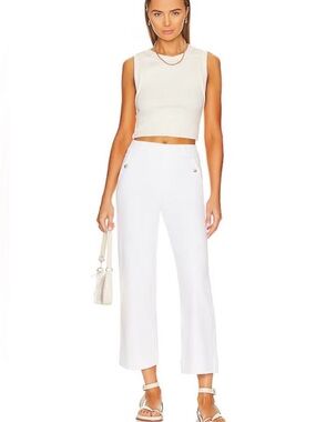 SPANX White Stretch Twill High-Rise Cropped Wide-Leg Pants